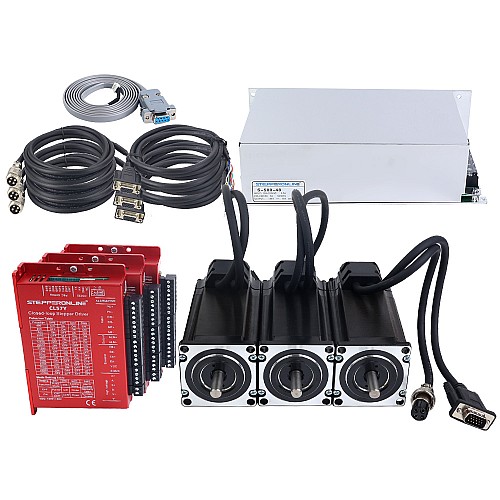 ЧПУ комплект с шаговым двигателем с обратной связью YS Series, 3 оси, V2.0, 3,00 Нм (424,83 унц-дюйм), двигатель Nema 23, с кабелями 2.0 м и блоком питания - 3-CLYS30-V20 | StepperOnline