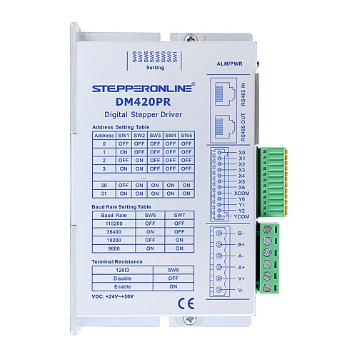Драйвер шагового двигателя Modbus RS485 серии Y 0-2,0 А 24-50 В постоянного тока для шаговых двигателей Nema 11, 14, 17 - DM420PR | StepperOnline Драйвер шагового двигателя Modbus RS485 серии Y 0-2,0 А 24-50 В постоянного тока для шаговых двигателей Nema 11, 14, 17 - DM420PR | StepperOnline