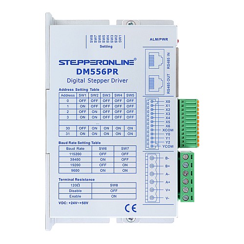 Драйвер шагового двигателя Modbus RS485 серии Y 0-4,0 А 24-50 В постоянного тока для шаговых двигателей Nema 23, 24, 34 - DM556PR | StepperOnline