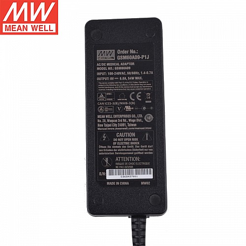 GSM60A09-P1J MEANWELL 54 Вт 9 В постоянного тока 6 А 115/230 В переменного тока, надежный, экологичный медицинский адаптер переменного тока