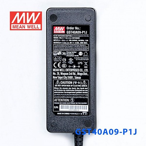 GST40A09-P1J MEANWELL 40 Вт 9 В постоянного тока 4,45 А 115/230 В переменного тока, надежный, экологичный промышленный адаптер переменного тока