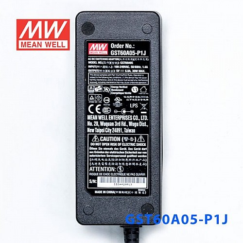 GST60A05-P1J MEANWELL 30 Вт 5 В постоянного тока 6 А 115/230 В переменного тока, надежный, экологичный промышленный адаптер переменного тока