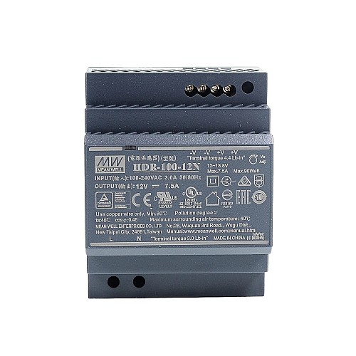 HDR-100-12N MEANWELL 90 Вт 12 В постоянного тока 7,5 А 115/230 В переменного тока Ультратонкий ступенчатый блок питания на DIN-рейку HDR-100-12N MEANWELL 90 Вт 12 В постоянного тока 7,5 А 115/230 В переменного тока Ультратонкий ступенчатый блок питания на DIN-рейку
