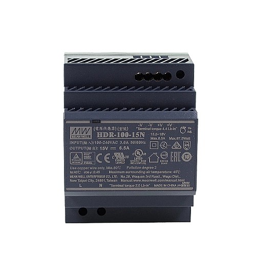HDR-100-15N MEANWELL 97,5 Вт 15 В постоянного тока 6,5 А 115/230 В переменного тока Ультратонкий ступенчатый блок питания на DIN-рейку