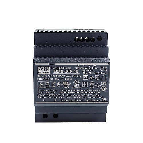 HDR-100-48 MEANWELL 92,2 Вт 48 В постоянного тока 1,92 А 115/230 В переменного тока Ультратонкий ступенчатый блок питания на DIN-рейку