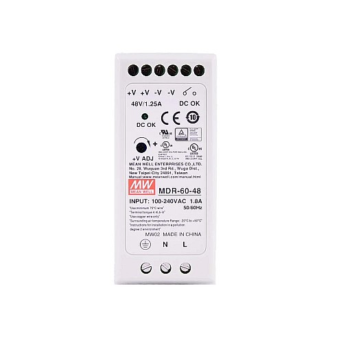MDR-60-48 MEANWELL 60 Вт 48 В постоянного тока 1,25 А 115/230 В переменного тока с одним выходом промышленный источник питания на DIN-рейку MDR-60-48 MEANWELL 60 Вт 48 В постоянного тока 1,25 А 115/230 В переменного тока с одним выходом промышленный источник питания на DIN-рейку