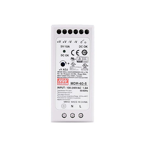 MDR-60-5 MEANWELL 60 Вт 5 В постоянного тока 10 А 115/230 В переменного тока блок питания на DIN-рейку MDR-60-5 MEANWELL 60 Вт 5 В постоянного тока 10 А 115/230 В переменного тока блок питания на DIN-рейку