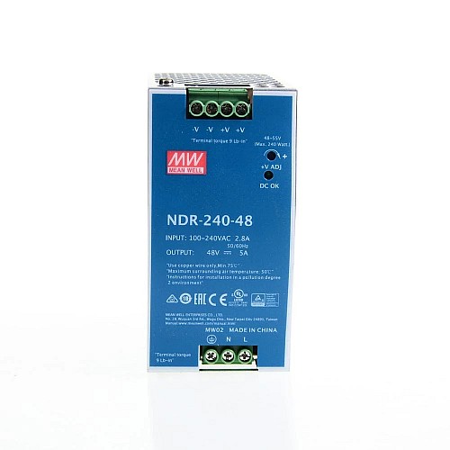 NDR-240-48 MEANWELL 240 Вт 48 В постоянного тока 5 А 115/230 В переменного тока, один выход, промышленная DIN-рейка