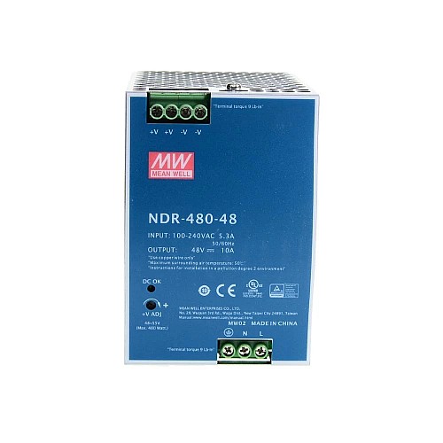 NDR-480-48 MEANWELL 480 Вт 48 В постоянного тока 10 А 115/230 В переменного тока, один выход, промышленная DIN-рейка NDR-480-48 MEANWELL 480 Вт 48 В постоянного тока 10 А 115/230 В переменного тока, один выход, промышленная DIN-рейка