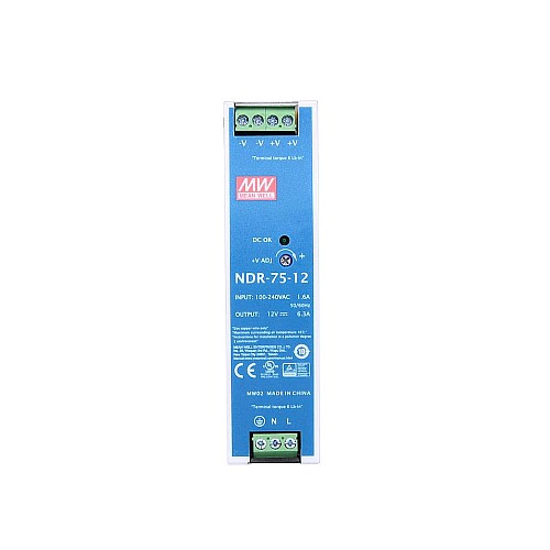 NDR-75-12 MEANWELL 75,6 Вт 12 В постоянного тока 6,3 А 115/230 В переменного тока, один выход, промышленная DIN-рейка NDR-75-12 MEANWELL 75,6 Вт 12 В постоянного тока 6,3 А 115/230 В переменного тока, один выход, промышленная DIN-рейка