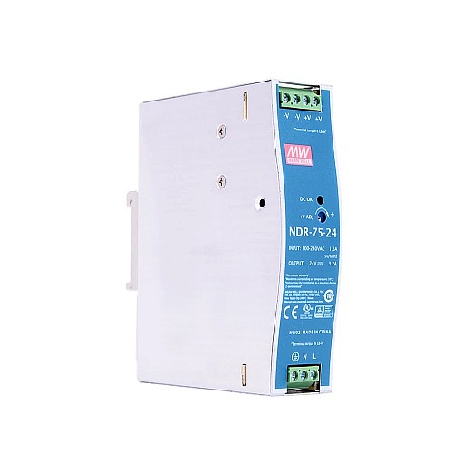 NDR-75-24 MEANWELL 76,8 Вт 24 В постоянного тока 3,2 А 115/230 В переменного тока, один выход, промышленная DIN-рейка NDR-75-24 MEANWELL 76,8 Вт 24 В постоянного тока 3,2 А 115/230 В переменного тока, один выход, промышленная DIN-рейка