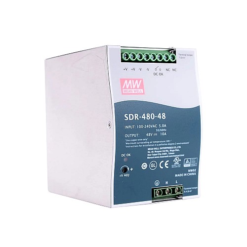 SDR-480-48 MEANWELL 480 Вт 48 В постоянного тока 10 А 115/230 В переменного тока, один выход, промышленная DIN-рейка с функцией коррекции коэффициента мощности