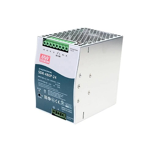 SDR-480P-24 MEANWELL 480 Вт 24 В постоянного тока 20 А 115/230 В переменного тока, один выход, промышленная DIN-рейка с функцией коррекции коэффициента мощности и параллельного подключения SDR-480P-24 MEANWELL 480 Вт 24 В постоянного тока 20 А 115/230 В переменного тока, один выход, промышленная DIN-рейка с функцией коррекции коэффициента мощности и параллельного подключения