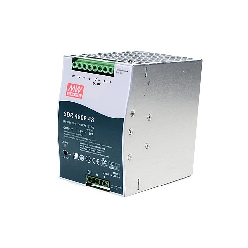 SDR-480P-48 MEANWELL 480 Вт 48 В постоянного тока 10 А 115/230 В переменного тока, один выход, промышленная DIN-рейка с функцией коррекции коэффициента мощности и параллельного подключения