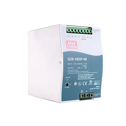 SDR-480P-48 MEANWELL 480 Вт 48 В постоянного тока 10 А 115/230 В переменного тока, один выход, промышленная DIN-рейка с функцией коррекции коэффициента мощности и параллельного подключения