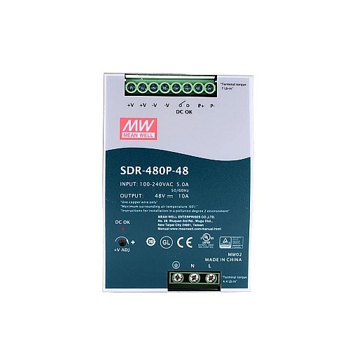 SDR-480P-48 MEANWELL 480 Вт 48 В постоянного тока 10 А 115/230 В переменного тока, один выход, промышленная DIN-рейка с функцией коррекции коэффициента мощности и параллельного подключения