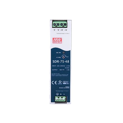 SDR-75-48 MEANWELL 76,8 Вт 48 В постоянного тока 1,6 А 115/230 В переменного тока, один выход, промышленная DIN-рейка с блоком питания SDR-75-48 MEANWELL 76,8 Вт 48 В постоянного тока 1,6 А 115/230 В переменного тока, один выход, промышленная DIN-рейка с блоком питания