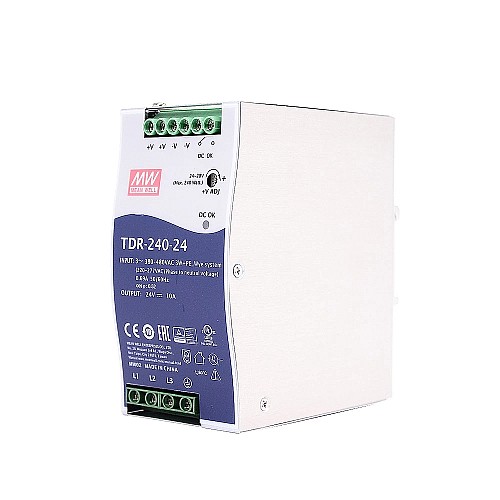 TDR-240-24 MEANWELL 240 Вт 24 В постоянного тока 10 А 400/500 В переменного тока Тонкий трехфазный промышленный DIN-рейка с функцией коррекции коэффициента мощности TDR-240-24 MEANWELL 240 Вт 24 В постоянного тока 10 А 400/500 В переменного тока Тонкий трехфазный промышленный DIN-рейка с функцией коррекции коэффициента мощности