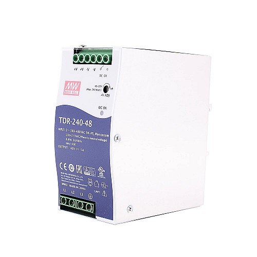 TDR-240-48 MEANWELL 240 Вт 48 В постоянного тока 5 А 400/500 В переменного тока Тонкий трехфазный промышленный DIN-рейка с функцией коррекции коэффициента мощности