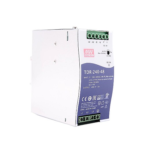 TDR-240-48 MEANWELL 240 Вт 48 В постоянного тока 5 А 400/500 В переменного тока Тонкий трехфазный промышленный DIN-рейка с функцией коррекции коэффициента мощности