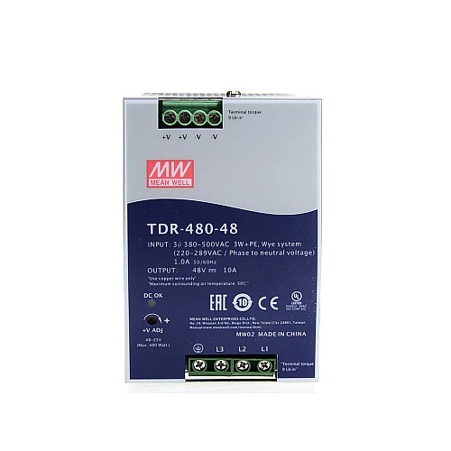 TDR-480-48 MEANWELL 480 Вт 48 В постоянного тока 10 А 400/500 В переменного тока Тонкий трехфазный промышленный блок питания на DIN-рейку с функцией коррекции коэффициента мощности TDR-480-48 MEANWELL 480 Вт 48 В постоянного тока 10 А 400/500 В переменного тока Тонкий трехфазный промышленный блок питания на DIN-рейку с функцией коррекции коэффициента мощности
