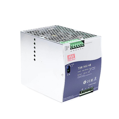 TDR-960-48 MEANWELL 960 Вт 48 В постоянного тока 20 А 400/500 В переменного тока Тонкий трехфазный промышленный блок питания на DIN-рейку с функцией коррекции коэффициента мощности