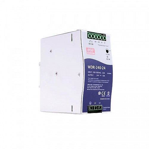 WDR-240-24 MEANWELL 240 Вт 24 В постоянного тока 10 А 230/400 В переменного тока сверхширокий входной промышленный источник питания на DIN-рейку WDR-240-24 MEANWELL 240 Вт 24 В постоянного тока 10 А 230/400 В переменного тока сверхширокий входной промышленный источник питания на DIN-рейку