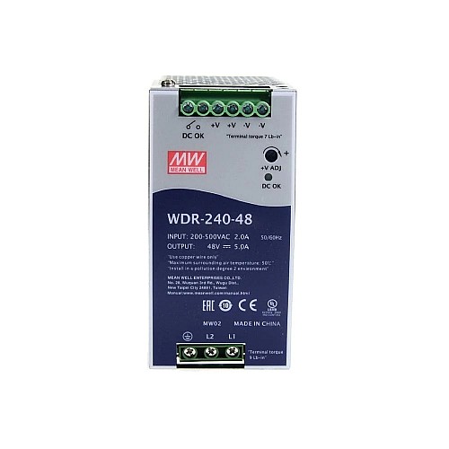 WDR-240-48 MEANWELL 240 Вт 48 В постоянного тока 5 А 230/400 В переменного тока сверхширокий входной промышленный источник питания на DIN-рейку WDR-240-48 MEANWELL 240 Вт 48 В постоянного тока 5 А 230/400 В переменного тока сверхширокий входной промышленный источник питания на DIN-рейку