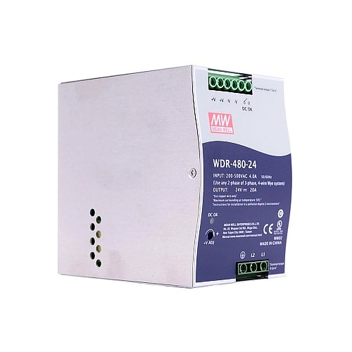 WDR-480-24 MEANWELL 480 Вт 24 В постоянного тока 20 А 230/400 В переменного тока сверхширокий входной промышленный источник питания на DIN-рейку