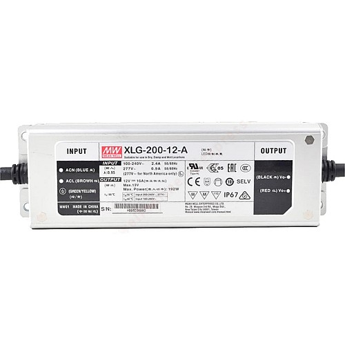 Светодиодный драйвер MEANWELL XLG-200-12-A 192 Вт 12 В постоянного тока 16 А 115/230 В переменного тока с режимом постоянной мощности