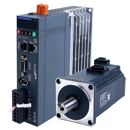 Комплект серводвигателя переменного тока EtherCAT серии A6 400Вт STO Safe Torque Off 3000об/мин 1,27Нм с тормозом Абсолютный энкодер 17 бит IP67 - A6-EC400H2B1-M17-STO | StepperOnline