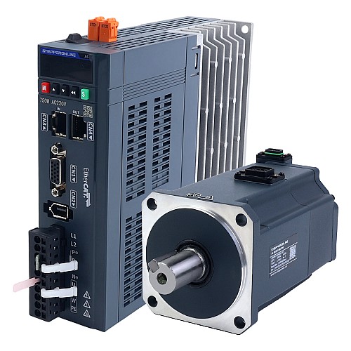 Комплект серводвигателя переменного тока EtherCAT серии A6 750Вт STO Safe Torque Off 3000об/мин 2,39Нм с тормозом Абсолютный энкодер 17 бит IP67 - A6-EC750H2B1-M17-STO | StepperOnline