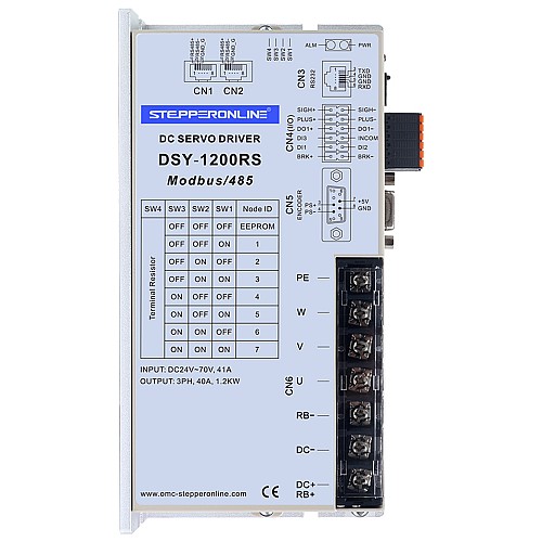Серводвигатель постоянного тока серии DSY 1000 Вт RS485, 24–70 В постоянного тока, 3,20 Н·м, 3000 об/мин, 17-битный инкрементальный энкодер, класс защиты IP65