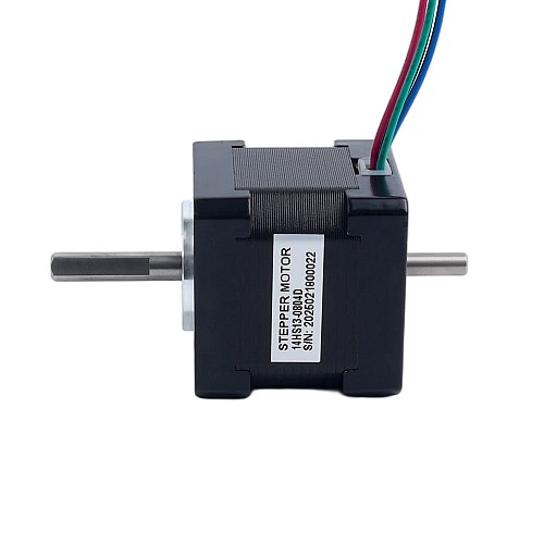 Двойной вал Nema 14 1,8 градуса 18 Н·см (25,5 унций·дюйм) 0,8 А 35,2 x 35,2 x 34 мм 4 провода