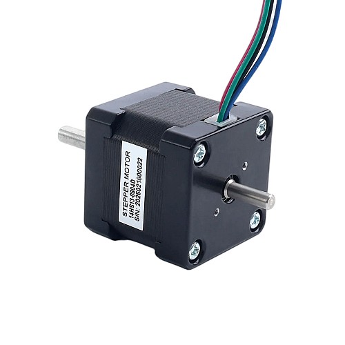 Двойной вал Nema 14 1,8 градуса 18 Н·см (25,5 унций·дюйм) 0,8 А 35,2 x 35,2 x 34 мм 4 провода