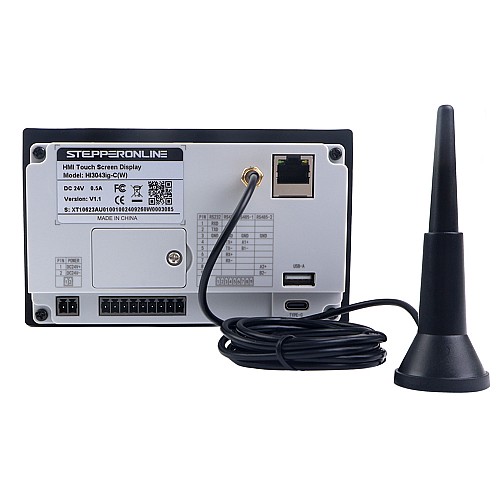 Сенсорный светодиодный дисплей HMI с разрешением 4,3 дюйма, разрешением 480 x 272 пикселей, последовательным портом RS-485 и USB, флэш-памятью 128 МБ и модулем Wi-Fi